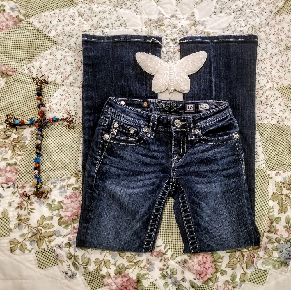 Miss Me Girls Boot Cut Embellish Silver Stitch 10 - Picture 4 of 7
